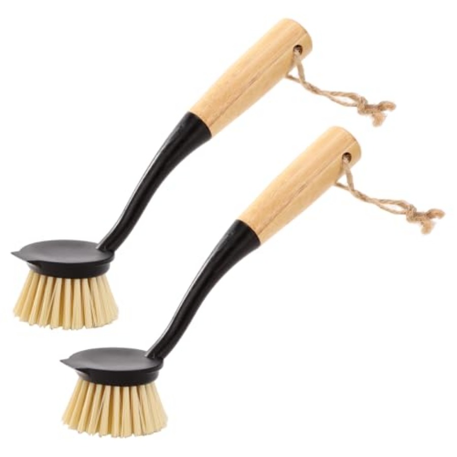 Dish Brush Bamboo - 2Pcs Kitchen Dish Brushes with Bamboo