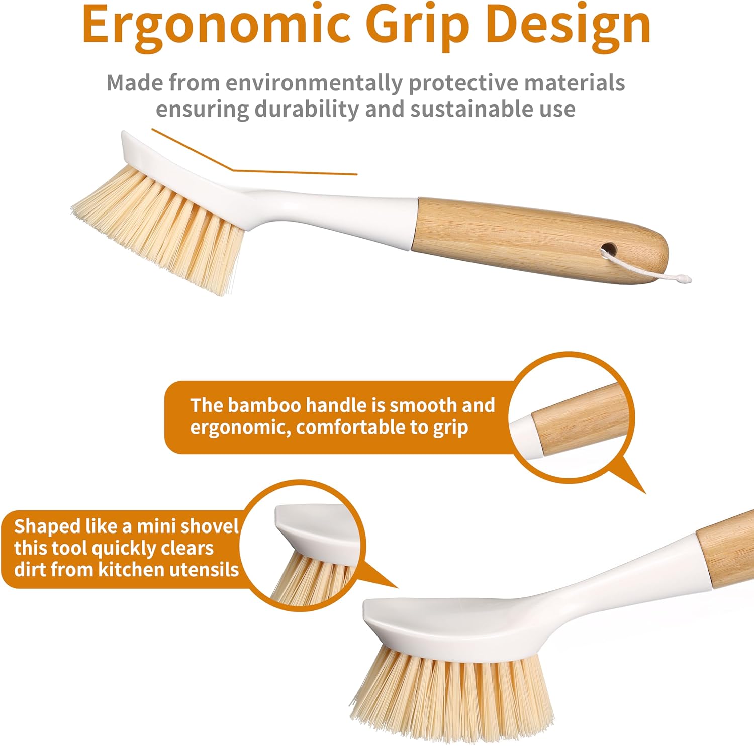 2 Pack Kitchen Dish Brush with - Dish Brush Bamboo avis et prix