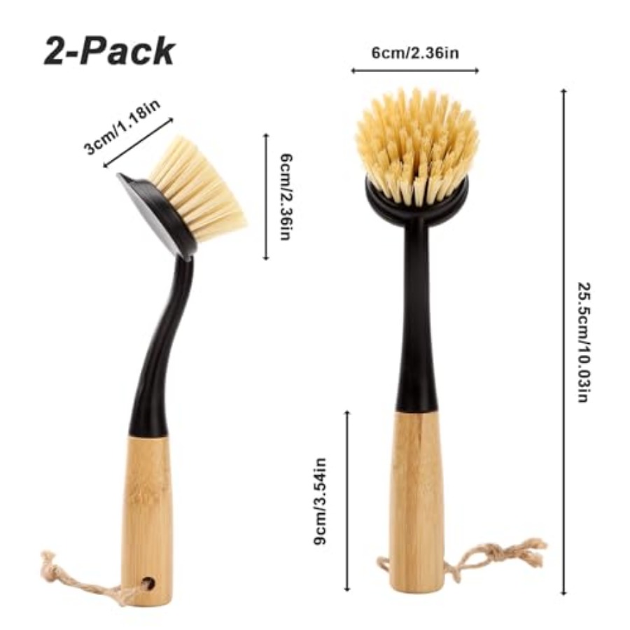 2Pcs Kitchen Dish Brushes with - Dish Brush Bamboo avis et prix