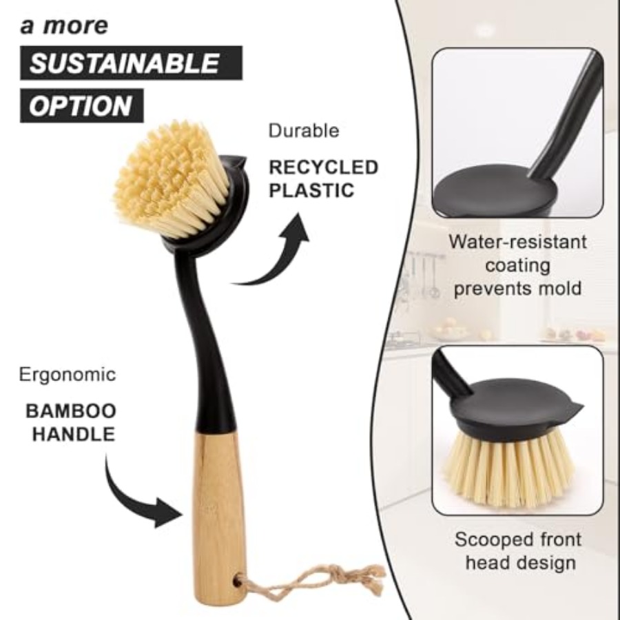 2Pcs Kitchen Dish Brushes with - Dish Brush Bamboo avis et prix