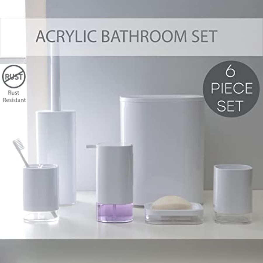 6 Pcs Acrylic Bathroom Set Toi - Dish Brush Bamboo avis et prix